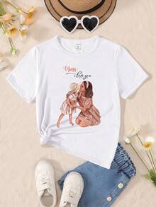 Cô gái Tween Lá thư Và Nhân vật In Vòng cổ Ngắn tay Áo thun - trắng - Xem 1