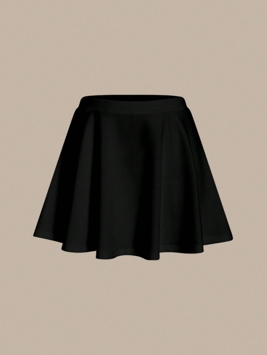 SHEIN BASICS Falda Acampanada De Color Sólido Para Mujer - Negro - Ver 1