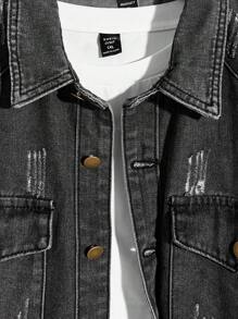 Manfinity Homme Áo sơ mi denim phai màu hình mèo dành cho nam - Xám - Xem 3