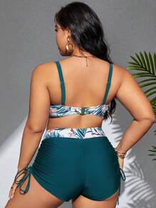 Swim Lushoire Summer Beach Plus Size Tropical Print Bikiniset med dragskodetaljer - Multifärgad - Visa 2