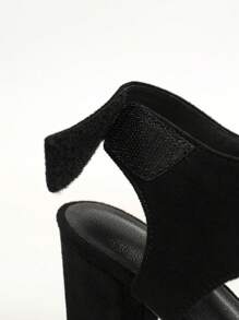 Women's Elegant Faux Velvet High Heel Sandals, Ladies Chunky Heel Round Toe Summer Sandals