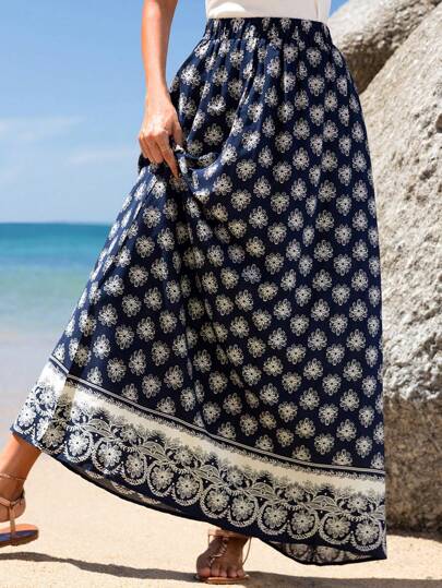 EMERY ROSE Flower Print Long Skirt, Designed Style
