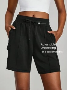 GLOWMODE SoftSerene Modal Bermuda Cargo Pocket Drawstring Shorts Daily Casual Lounge - Black - View 4