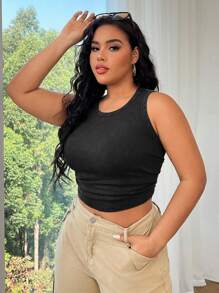 SHEIN EZwear Plus Size Vintage Distressed Snowflake Knit Tight Tank Top - Black - View 5