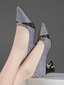 Giày cao gót đế thấp mũi nhọn thời trang xuân/hè 2024 cho nữ, giày lười đế dày - Bụi tím - Xem 4