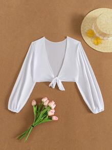 Teen Girl Simple White Kimono Cover Up - White - View 1