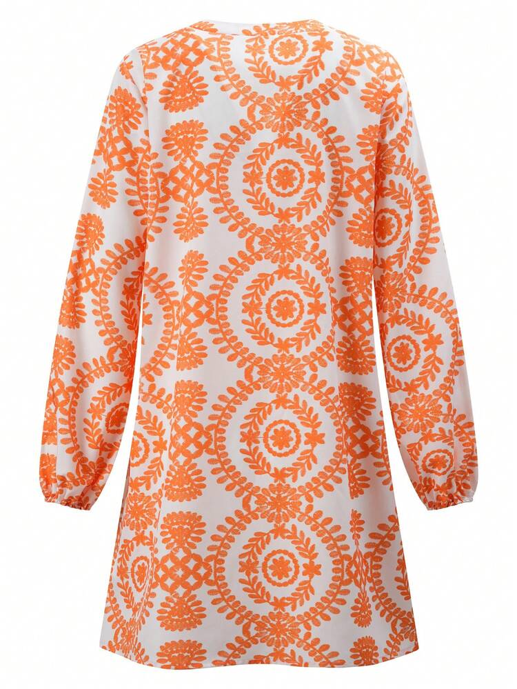 Women's  Lantern Sleeve Dress With All-Over Print Fall Cloth For Women