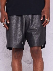 SUMWON PU Short With Back Patch Pockets - Black - View 2