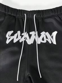 SUMWON Drop Crotch Short With Front Graphic - Black - View 4