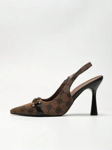 Women's Pointed Toe High Heel Slingback Pumps With Metal Decor,Elegant,Elegant - Multicolor - View 3