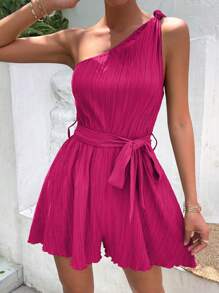 SHEIN Frenchy Women's One-Shoulder Sleeveless Romper Christmas Summer - Hot Pink - View 5