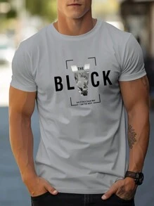 Manfinity Dauomo Hombres Camiseta con estampado de slogan - Gris Claro - Ver 1