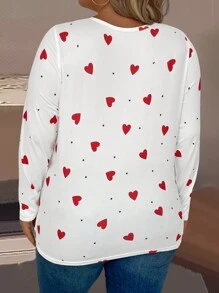EMERY ROSE T-shirt graphique imprimé cœur grande taille pour femmes - Rouge et Blanc - Voir 2