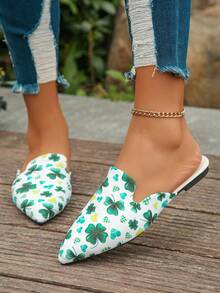 Kích thước lớn 35-45 Mùa xuân/Mùa hè Thời trang Ngọt ngào Pointed Toe Mules phẳng Với Bản in lá Đối với phụ nữ - Nhiều màu - Xem 3