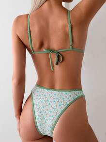 SHEIN Swim Summer Ditsy Floral Contrast Binding Bikini Set - Multicolor - View 2