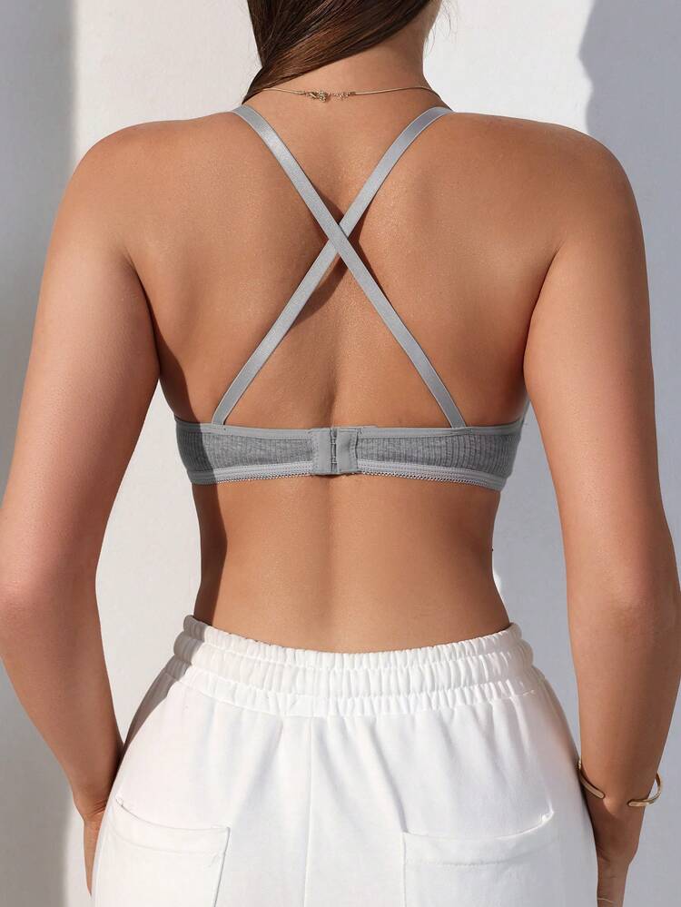 Women's Solid Color Ribbed Bra ,3 Pcs