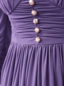 Modelyn Women's Solid Color Pleated Elastic Waist Bubble Sleeve Dress Long Evening Dresses - Lilac Purple - View 5