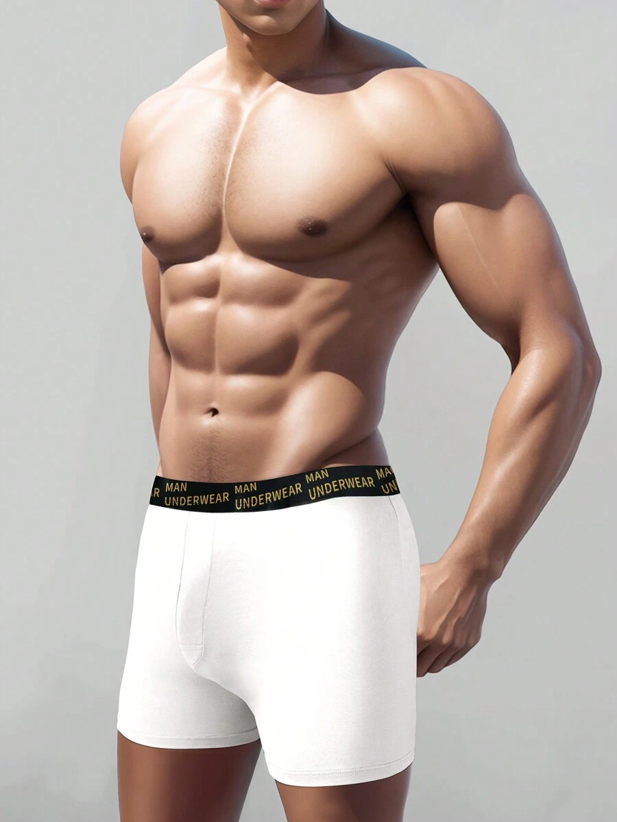 Men's Low Rise Boxer Briefs With Letter Elastic Waistband - White - View 1
