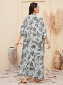 Al Najma Deep V-Neck Fringe Hem Allover Printed Dress