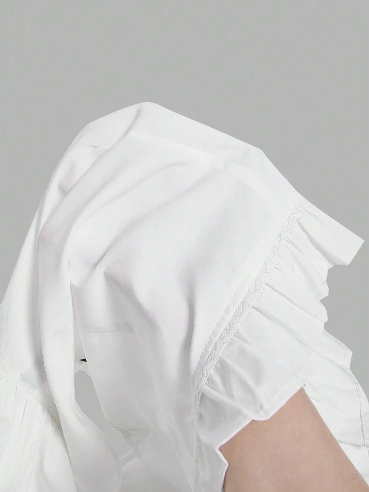 Kawaii Ballet Bow Lace Trim Beaded Flounce Collar Cute Summer Tops