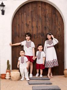 SHEIN Chàng trai trẻ Phù hợp Phong cách Giải trí Ngắn tay Áo sơ mi Với Họa tiết Hình học - Nhiều màu - Xem 2