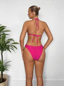 SHEIN Swim Women's Color Block Halter Tie Bikini Set Summer - Multicolor - View 2
