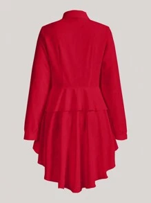 SHEIN Clasi 女裝長袖雙層荷葉邊襯衫 - 紅色 - 查看 2