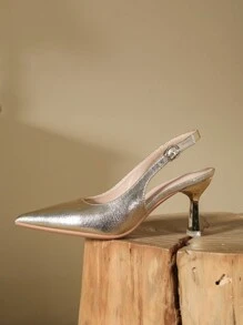 Women's 2024 Spring & Summer New Patent Leather High Heel Sandals, Slip-Resistant Comfortable Casual & Party Fashion,Elegant,Kitten Heels - Gold - View 4