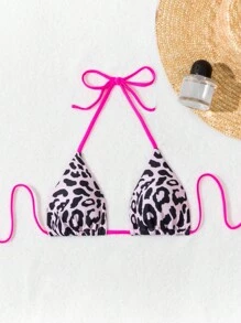 Top de bikini triangular con estampado de leopardo para damas, ideal para verano, playa, natación y vacaciones - Multicolor - Ver 1