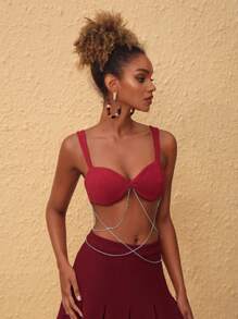 Mackenzie Brynn Top de tirantes con detalle de cadena y nudo posterior, para el verano, vacaciones, salir, festivales