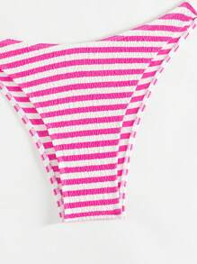 SHEIN Swim Conjunto de bikini con escote de cuello de halter con rayas, anudado, para playa de verano para mujer