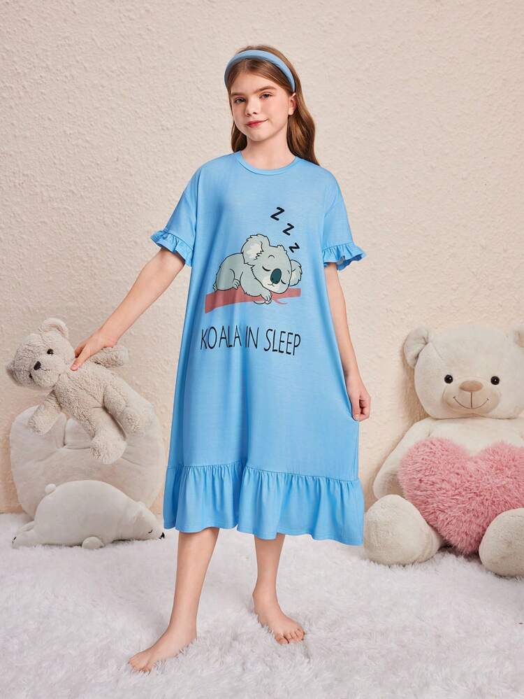 Tween Girl Loose Fit Koala Pattern Homewear Dress For Summer