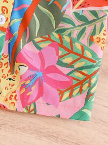 SHEIN Conjunto de tres piezas informal para niña joven con estampado tropical para vacaciones de verano - Multicolor - Ver 5