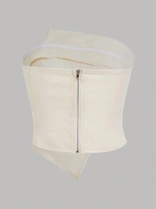 SHEIN Privé Women's Solid Color Ruched Asymmetrical Hem Tube Top - Apricot - View 2