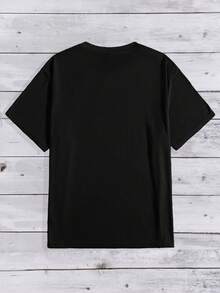 Manfinity Chillmode 男士加大號寬鬆椰樹和字母印花下擺肩t恤 - 黑色 - 查看 2