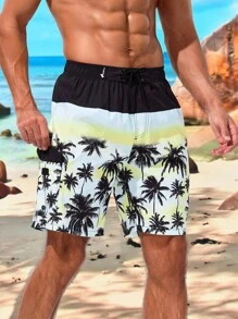Manfinity Pantalones Cortos De Playa Con Estampado De Palmeras Para Hombres