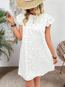 Breezaya Losse pasvorm Florale applique Ronde Halslijn Met Rucheszoom Versierd Jurken