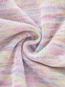 Vestito Maglia Melangé Di Lana Con Fiocchi Legati Sulle Spalle E Bordo A Contrasto Per Bambine