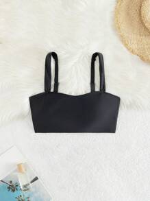 Swim Basics Summer Beach Solid Color Square Neck Sleeveless Bikini Top