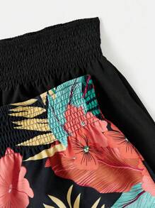 SHEIN VCAY 2pcs/Set Plus Size Set Of Botanical Print Tops And Solid Color Summer Boho Shorts - Multicolor - View 5