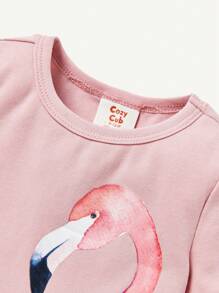 Cozy Pixies Baby Girl Snug Fit Pajama Set With Cartoon Animal Pattern Short Sleeve Top And Casual Shorts Matching Set - Pink - View 7