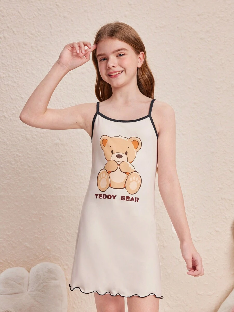 SHEIN 春夏款青少女家居休閒細肩帶睡裙 - 杏色 - 查看 1