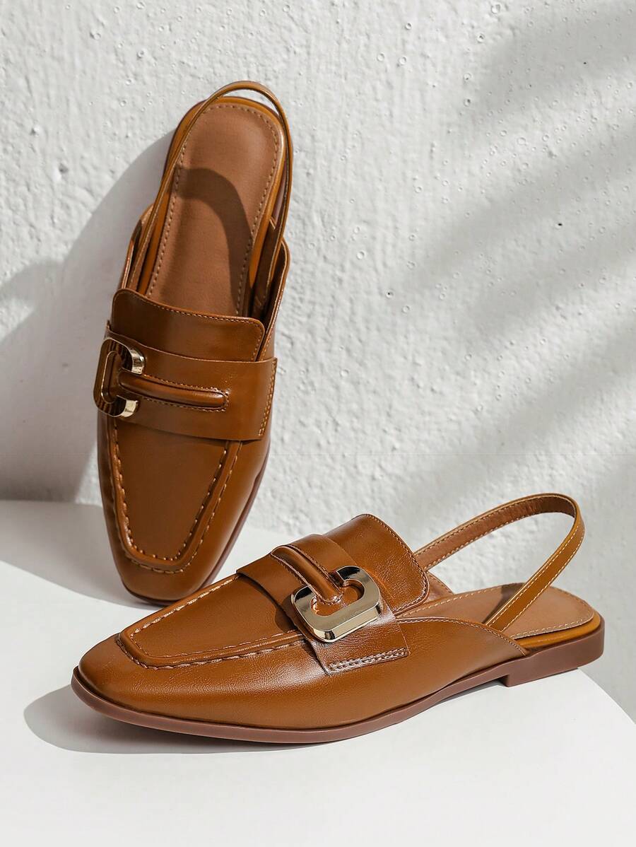 2025 Autumn Fashionable Flat Shoes For Women With Square Toe, Colorblock Design And Front Covered, Back Hollowed Out