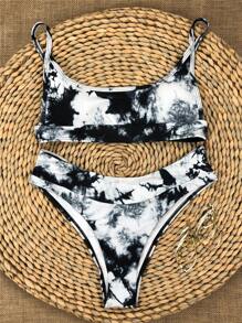 SHEIN Swim Summer Beach Women's Tie-Dye Bikini Set - Black - View 4