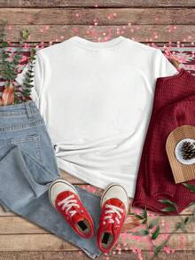 夏季適用的年輕女孩休閒簡約字符標語短袖T恤 - 白色 - 查看 3