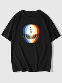 ROMWE MEN Street Life Men Alien Graphic Y2k T-Shirt - Black - View 1