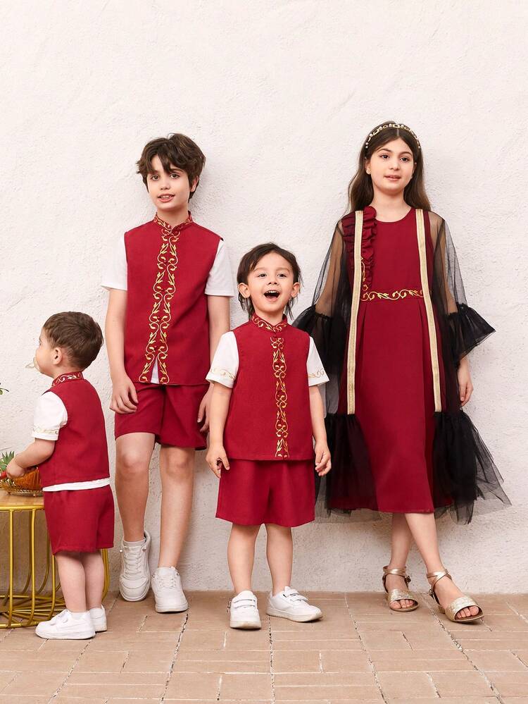 Tween Girl's Holiday Style Round Neck Ruffle Hem Midi Dress