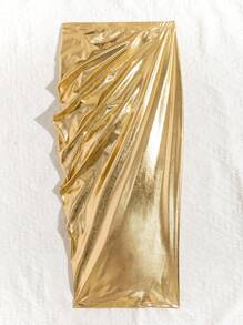 SHEIN Swim Metallic Texture Women's Split Hem Cover-Up Skirt - Gold - View 7