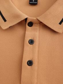 Manfinity Homme 男士純色短袖polo衫 - 卡其色 - 查看 8