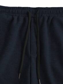 Manfinity Homme Men Letter Patched Detail Drop Shoulder Tee & Drawstring Waist Shorts - Navy Blue - View 3